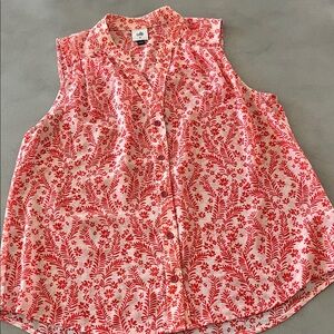 CAbi Red and White Floral Blouse